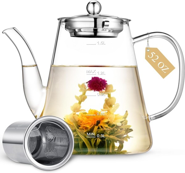 Teekanne Glas 1500Ml Mit Siebeinsatz – Borosilikat, Handgefertigt, FüR Losen Tee-image