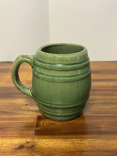Vintage Nelson McCoy Art Pottery Mug No. 16 Green Barrel Stoneware Stein Tankard