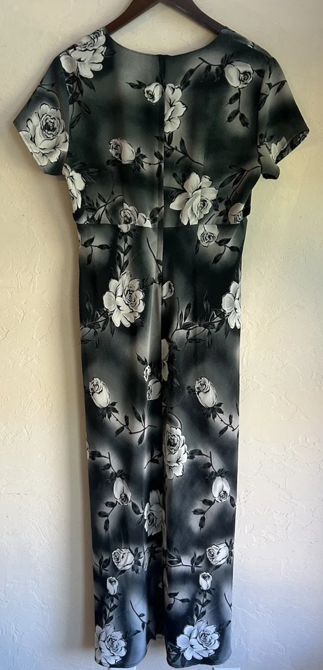 Vintage 90s Y2K Dark Floral Empire Waist Maxi Dress 13 14 Rose Whimsigoth Goth - Image 4 of 4