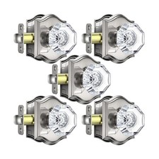 5 Pack Crystal Door Knobs Interior with Lock, Modern Octagon Glass Door Knobs...