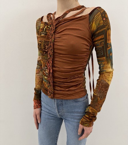 Vintage Save The Queen Mesh y2k Rare Boho Nylon Top Long Sleeve Vintage Italy - Bild 2 von 14