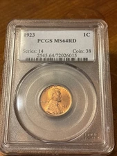1923 1C PCGS MS64RD Lincoln Cent 
