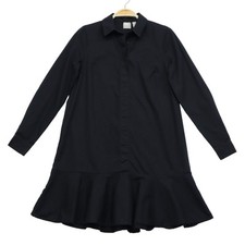 ASOS Ruffle Cotton Mini Shirt Dress 2 Long Sleeve Office Work Academia Black