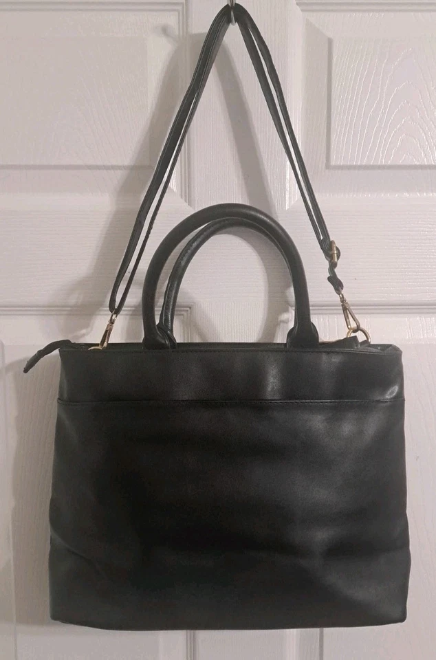 CHRISTIAN SIRIANO BLACK BAG BEAUTIFUL ROSE DESIGN DOUBLE TOP HANDLES & STRAP - Image 4 of 4