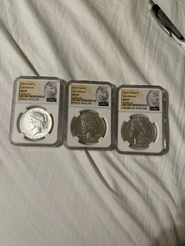 2023 Early Release MS69 Morgan and Peace Dollars - 1 Morgan and 2 Peace Dollars