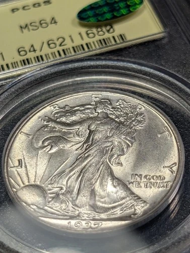 1937 Walking Liberty Silver Half Dollar 50C PCGS OGH MS 64 CAC -1c Auction!