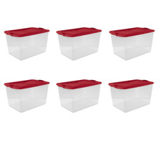 6 Pack Sterilite Large Latching Storage Bin, 66 Quart Clear Plastic Container