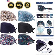 6 Pcs Bouffant Scrub Caps Working Surgical Cap Nurse Hats with Buttons and Sw...