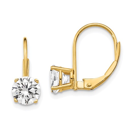 14k Yellow Gold 6mm Cubic Zirconia Leverback Drop & Dangle Earrings 0.78gm