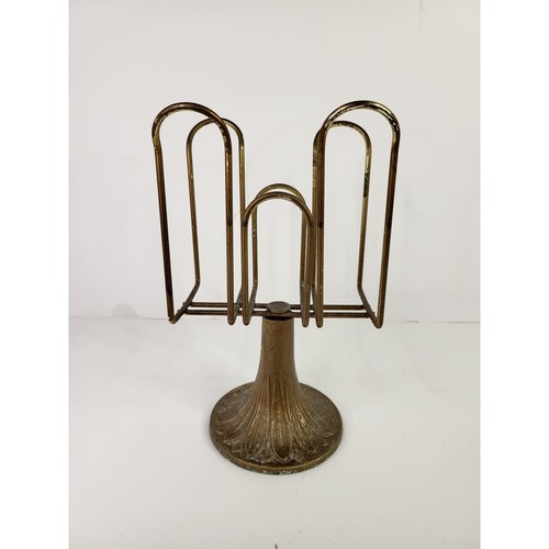 Vintage Brass Tone Metal Letter Sorter Pedestal Mail Organizer Toast Rack