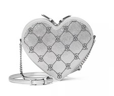 VICTORIA  S SECRET HEART CROSSBODY BAG PURSE SILVER BLING RHINESTONE LOGO HTF NWT
