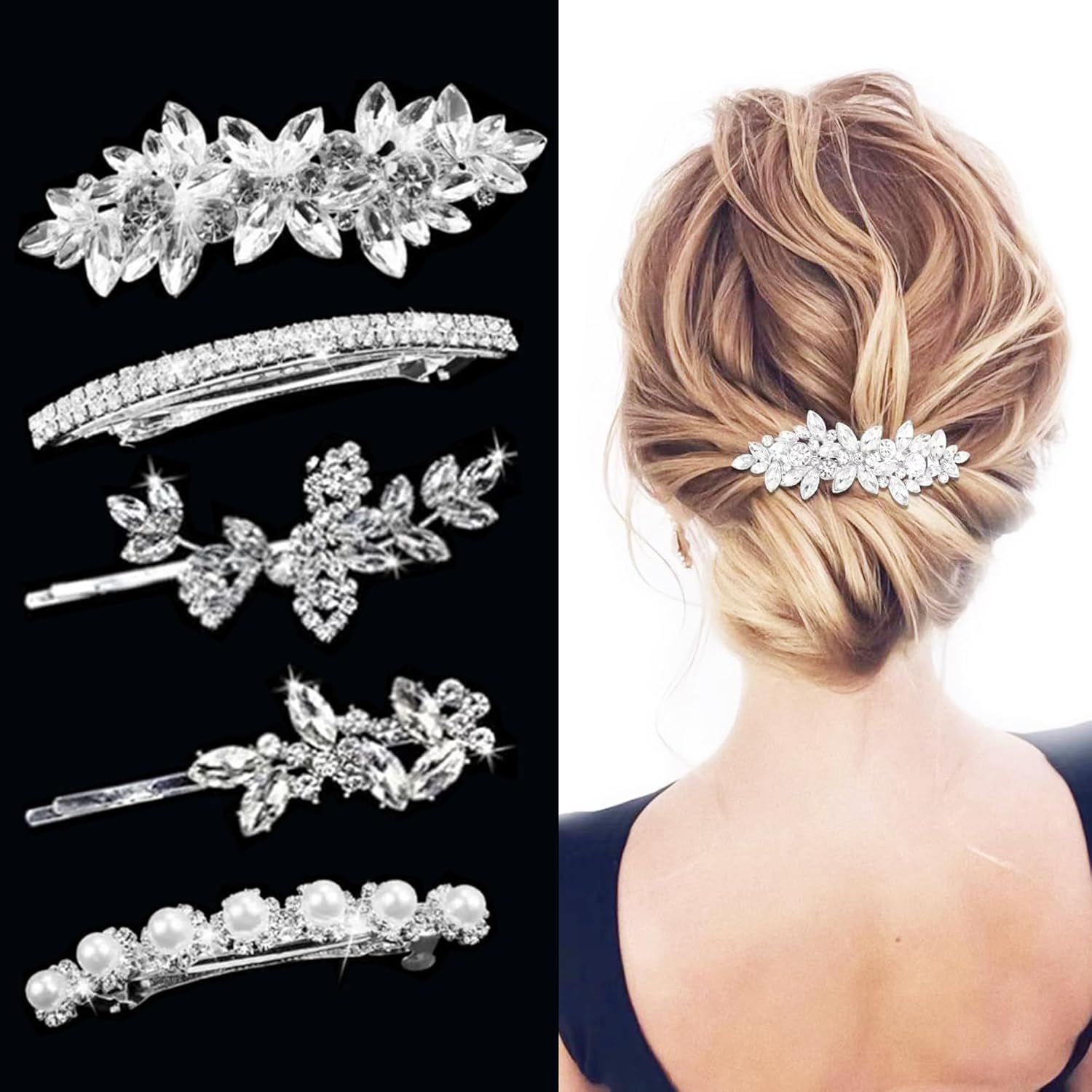 Hair Barrettes for Women Crystal Rhinestones Hair Clips for Thin Thick Hair Pins