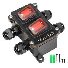 Waterproof Inline Cord Switch DPST Toggle Rocker Red Light 35A 12V IP66 4-Exit