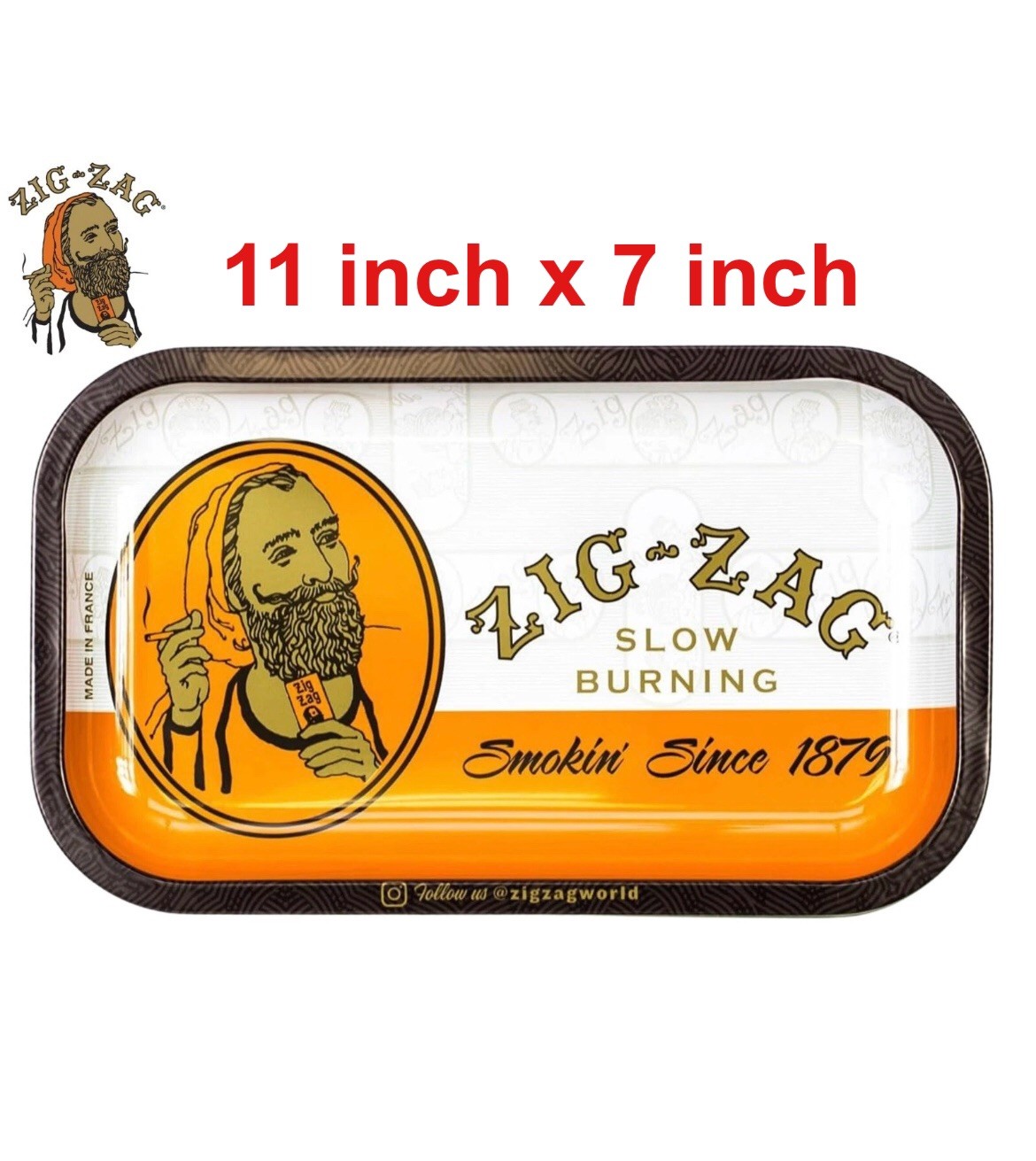 zig zag Metal Rolling Tray 11x7 + Zig Zag Clipper Lighter Refillable