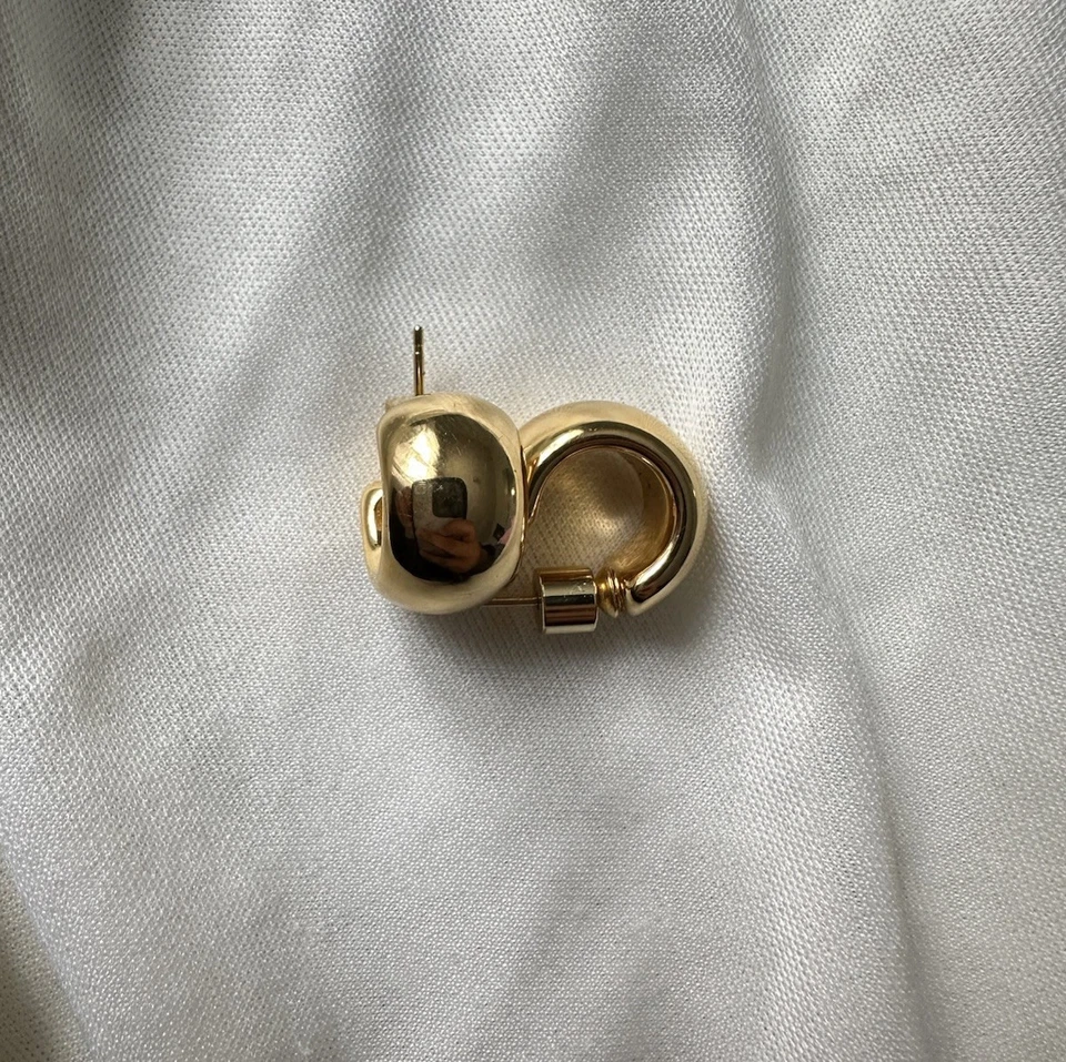 MILOR GOLD Made In Italy 14k Gold Chubby Huggie Earrings Resin Filled - Image 4 of 4