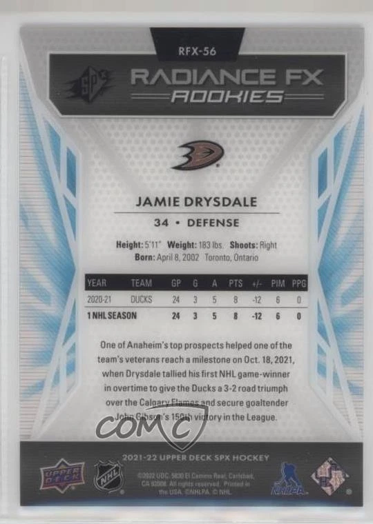 2021-22 SPx Radiance F/X Green /25 Jamie Drysdale #RFX-56 Rookie RC - Image 2 of 2