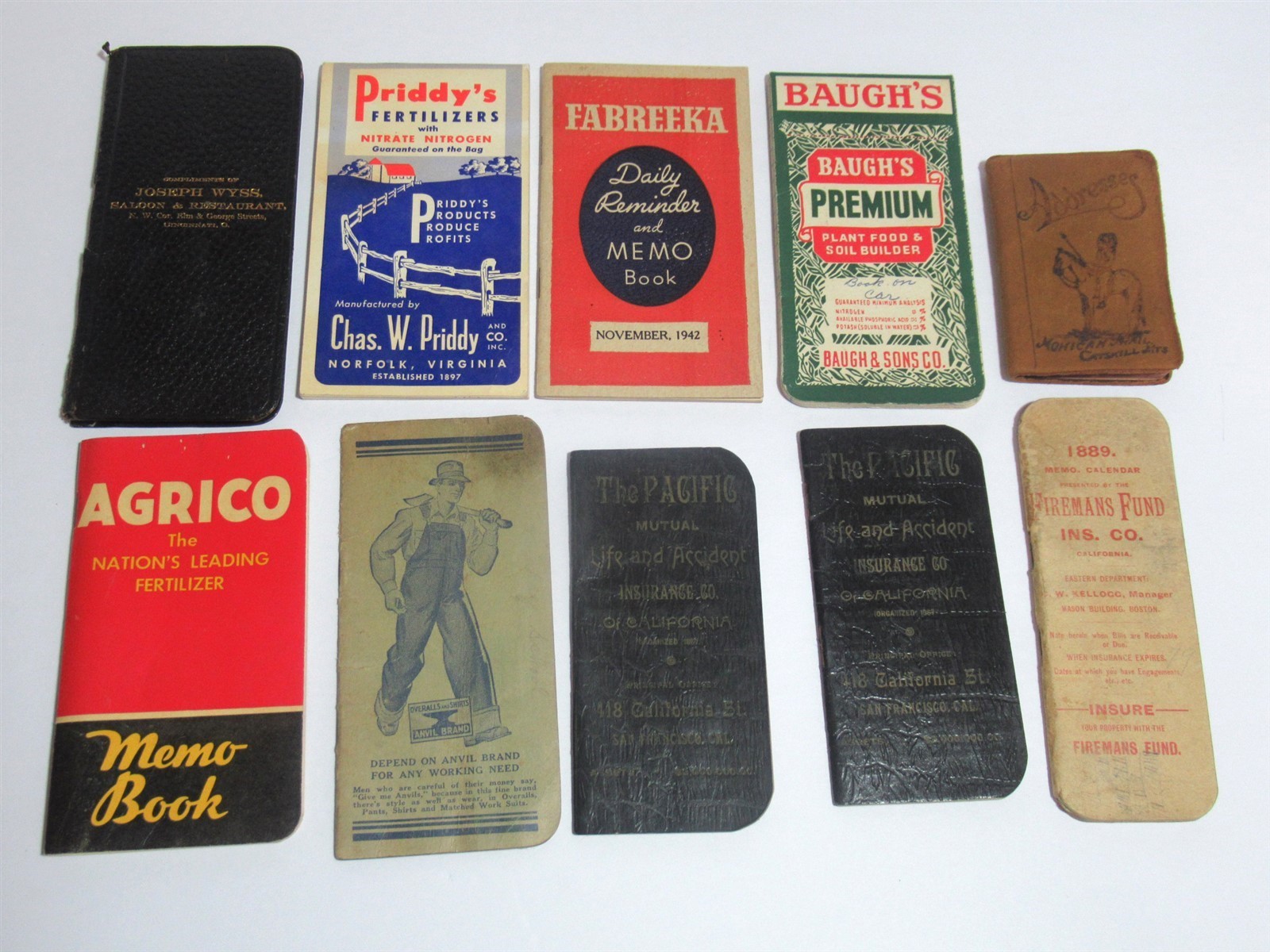 Lot 9 Vtg 1880s - 1960s Advertising Pocket Memo Books Note Pads Calendars