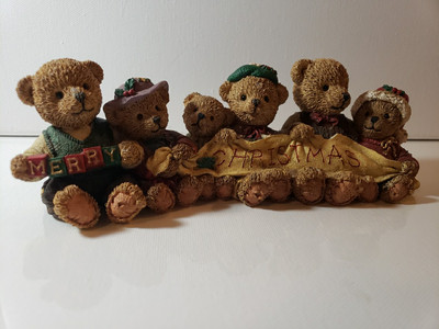 Teddy Bears Merry Christmas Family 2 x7.5  Cherished Teddies Look a Like Decor