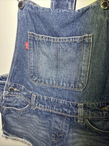 Levi's Jeans Overalls Shortall Logo Spell Out Straps Blue Girls Size 10 Reg - Picture 3 of 7