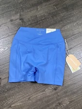 Blogilates Womens Blue Crossover Crunch Biker Shorts Size S Gymwear Athletic NWT