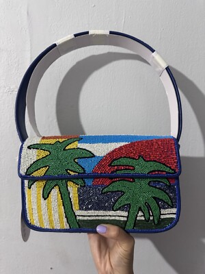 AUTH NWT Staud Tommy Glass Bead Sequin Shoulder Bag In Sails UP. New Never Used.