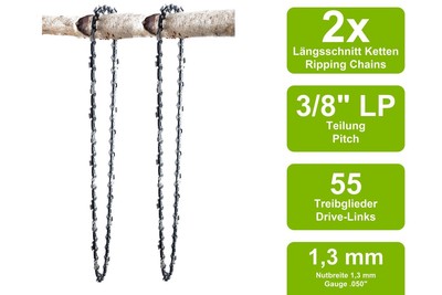 2 Längsschnitt Sägeketten passend für Stihl MSA220 T | 40cm 3/8LP 55TG 1,3mm