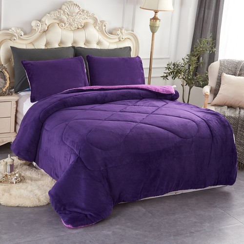 3 Piece Sherpa Blanket Borrego Comforter Set Reversible Queen/King Bedding Set - Picture 142 of 147