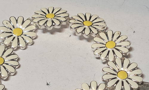 BRACELET VINTAGE RETRO WHITE DAISY SILVER TONE SNAP LOCK 7 IN RETRO 50 60S - Picture 5 of 13