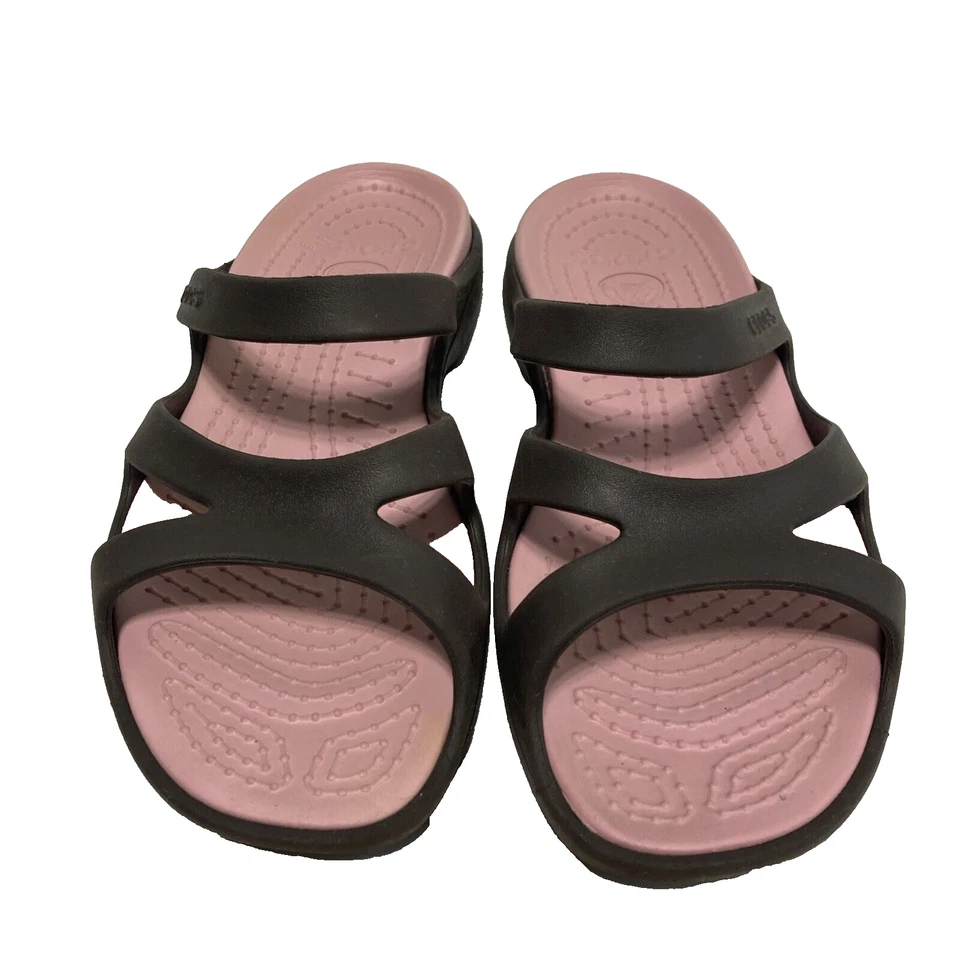 Sandalias Crocs Meleen marrón con tiras talla 10 para mujer rosa plantilla sin cordones planas Foto 4 de 4