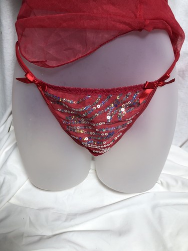 Native Intimates Lingerie 40C/8 Red W/ Silver Sequins 2 Piece Set Cutaway NWT! - Picture 10 of 11