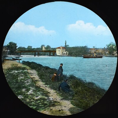CAVERSHAM BRIDGE FLUSS THEMSE UM 1887 ALTE FOTOGRAFIE Magic Lantern Dia ENGLAND