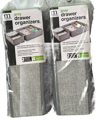 M Design 4S Drawer Organizers, Set of 2, Grey, Large