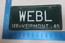 Vermont License Plate Tag 1965 65 VT Vanity WE BL Initials Monogram Name WEBL