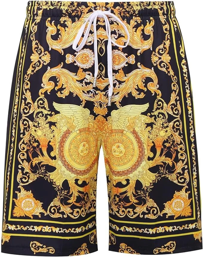 Italian Baroque Mens Shorts Elastic Waist Drawstring Quick Dry Stretch Large New