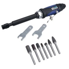 Extended Air Die Grinder 1/4in Collet 25000 RPM 5in Shaft  7 Short Rotary Burrs