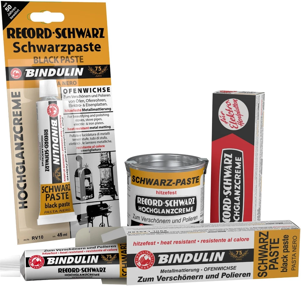 BINDULIN SCHWARZPASTE, OFENSCHWÄRZE, Record-Schwarz - Plattencreme für Herdplatten