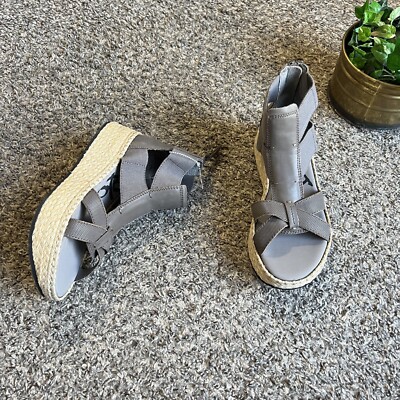 OTBT 6.5 Cannonball Platform Sandals Ankle Strap Espadrille Wedge Gray Gladiator