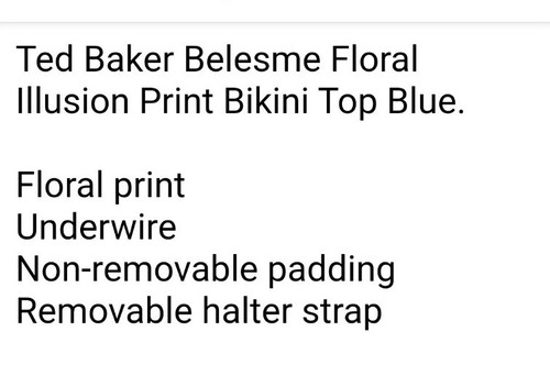 Ted Baker Belesme Floral Illusion Print Bikini Top Blue New Size 2/6US - Picture 10 of 10