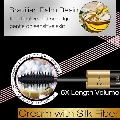 2 in 1 4D Silk Fiber Mascara Black, Waterproof Volume and Length, 5x Longer Volu - Picture 3 of 6