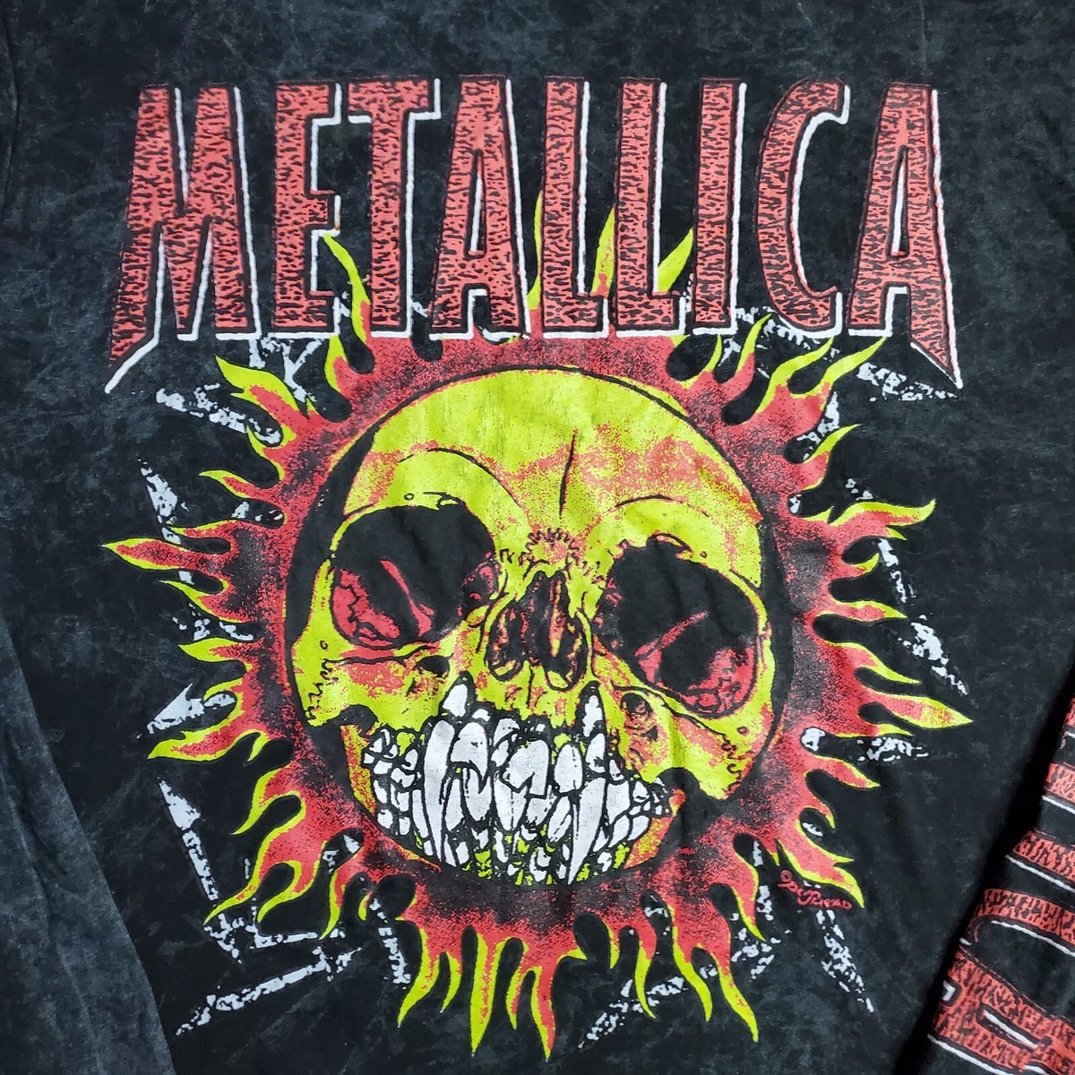 Metallica T-Shirt Mens Large Black Long Sleeve Pushead Flaming