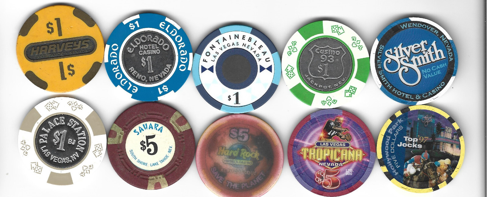 10 DIFFERENT CASINO CHIPS FROM CASINOS AROUND THE USAVARIOUS