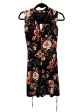 WHBM Petite Little Knit Shift Dress Floral Print SZ XS Goldtone Tassels Jersey