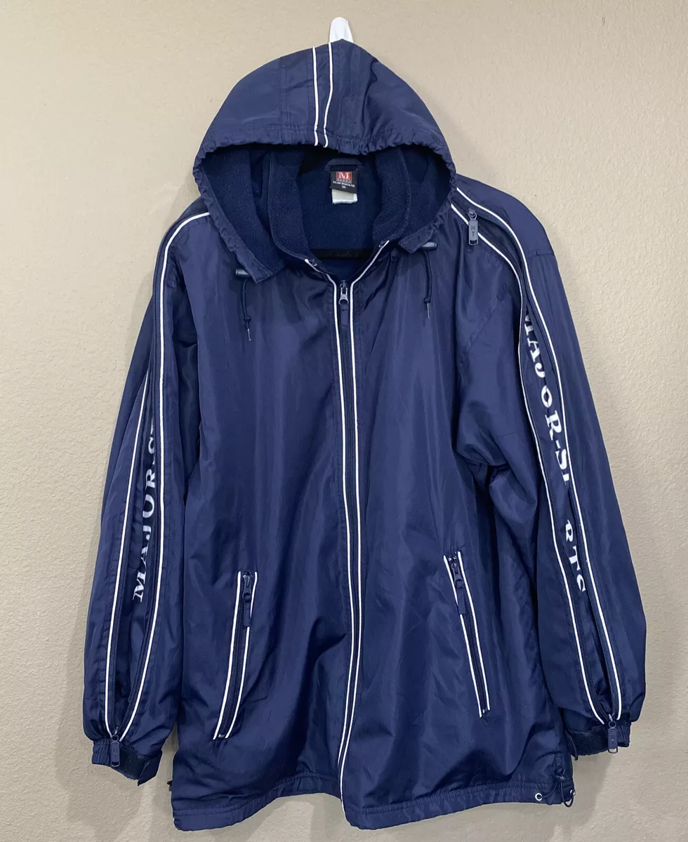 vintage mens MJ Major Sports team windbreaker jacket hooded medium full zip blue
