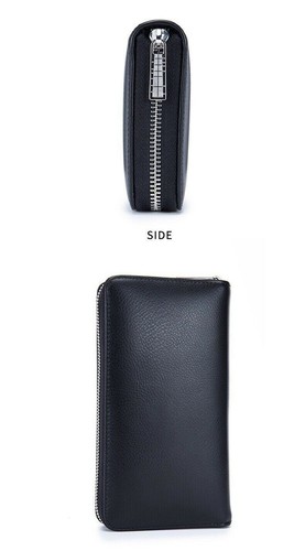 RFID Blocking Black Genuine Leather Credit Card Zip Around Wallet Large Capacity - Picture 8 of 8
