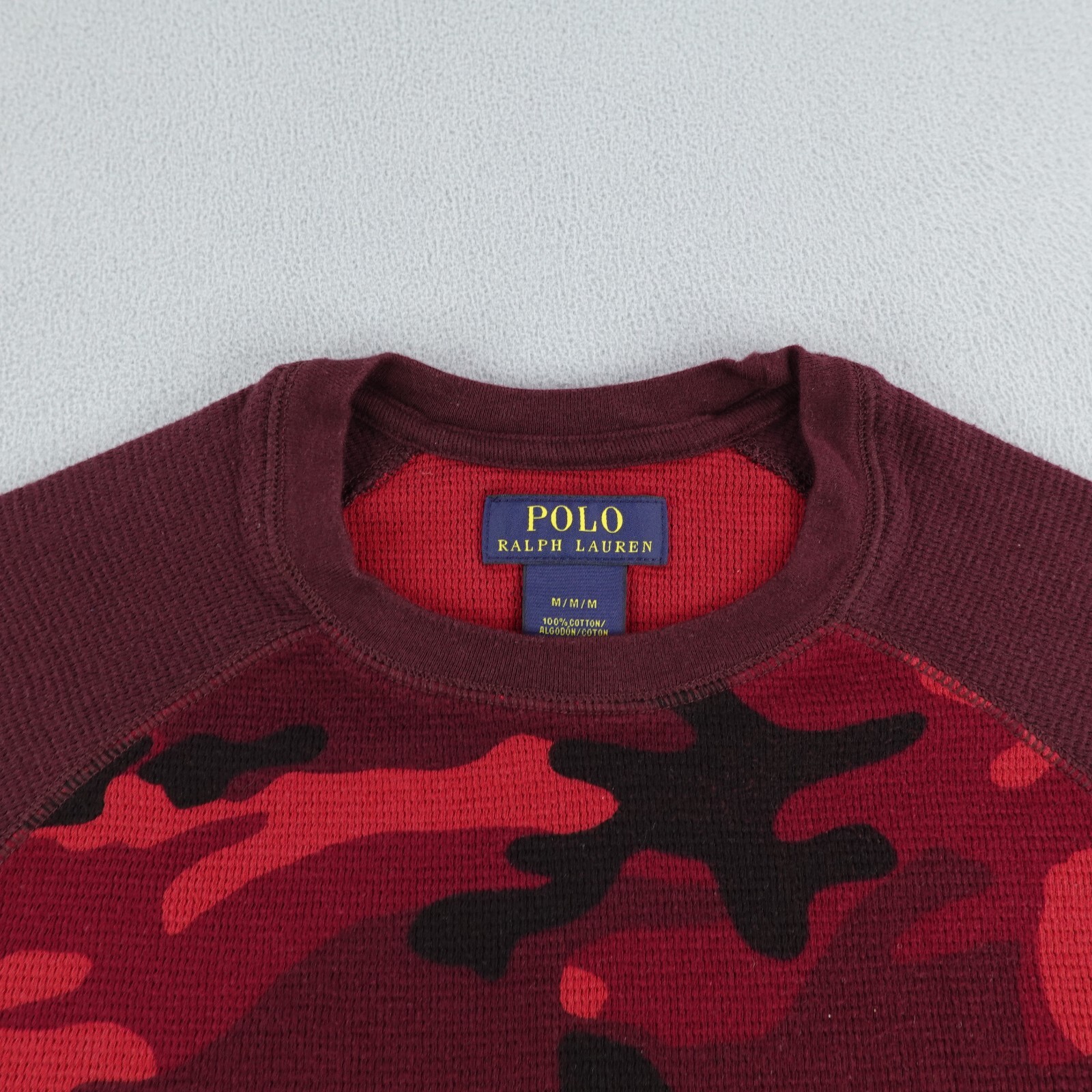 Polo Ralph Lauren Camicia Uomo Media Rossa Mimetica Waffle Maglia Termica Pony Logo Raglan