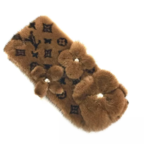 Louis Vuitton Monogram Flower Echarpe Mink Fur Scarves Brown Authentic