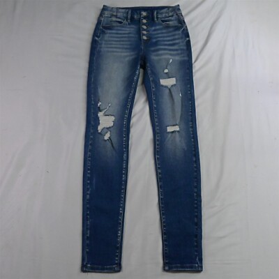 NEW KanCan Fits 5 High Rise Skinny Exposed Button Fly Light Denim Womens Jeans