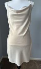 NASTY GAL Sz US 8  Cowl Satin Slip Mini Dress Champagne Beige Oyster Body Con