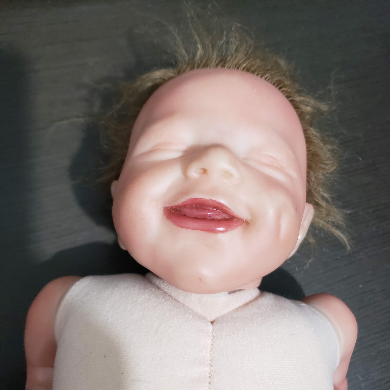 Vtg Realistic Reborn Lifelike Sleeping Smiling baby Doll Boy 18,5" H