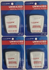 CareOne Unwaxed Dental Floss Unflavored 55yd Each Lot of 4